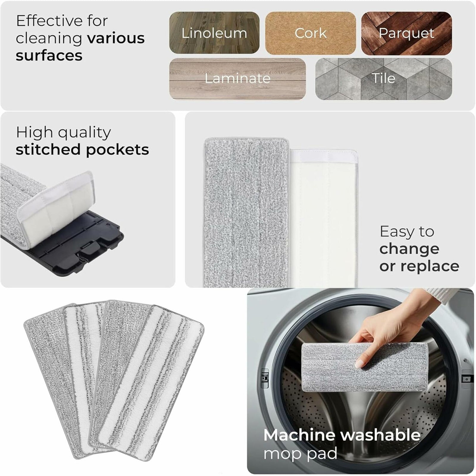 INHOMES Self-Wringing Flat Mop with 4 Microfiber Pads, 56" Handle
