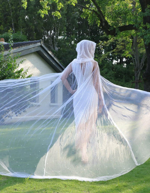 Load image into Gallery viewer, Geyoga Women Peals Tulle Hooded Cape Sheer Elf Cloak White
