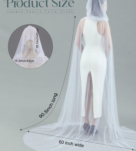 Geyoga Women Peals Tulle Hooded Cape Sheer Elf Cloak White