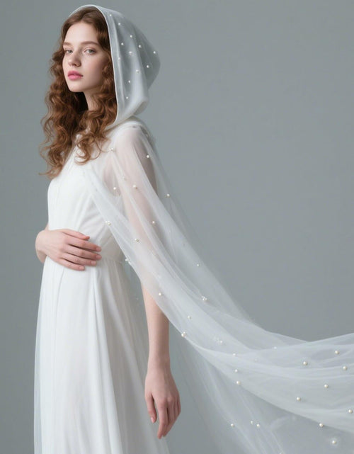 Load image into Gallery viewer, Geyoga Women Peals Tulle Hooded Cape Sheer Elf Cloak White
