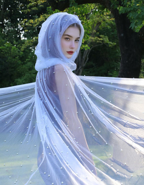 Load image into Gallery viewer, Geyoga Women Peals Tulle Hooded Cape Sheer Elf Cloak White
