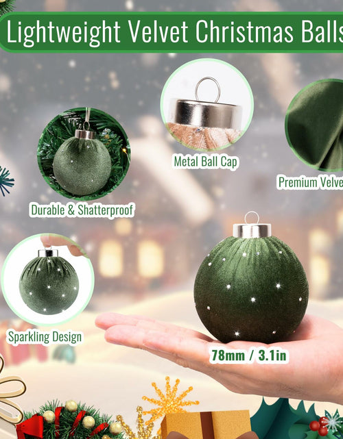 Load image into Gallery viewer, Meschett Velvet Ball Christmas Ornaments Set 12pcs 78mm Green Brown Neutral
