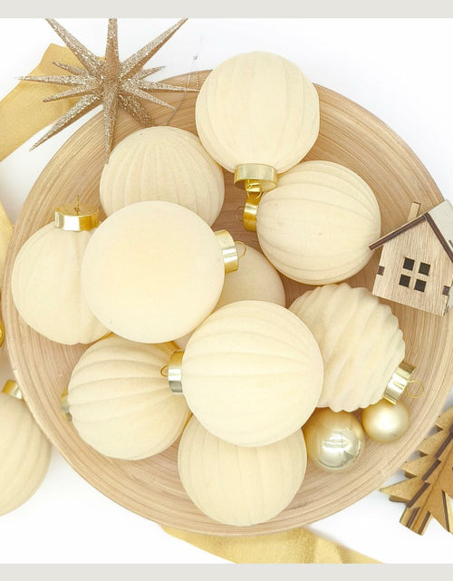 Load image into Gallery viewer, Obgora 15PCS 3.15" Beige Velvet Flocked Christmas Ornaments Balls
