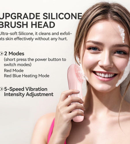 ZEXIYP Silicone Face Scrubber Electric Waterproof Brush 5 Strength Pink