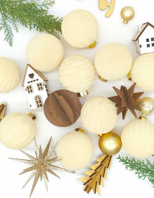 Load image into Gallery viewer, Obgora 15PCS 3.15" Beige Velvet Flocked Christmas Ornaments Balls
