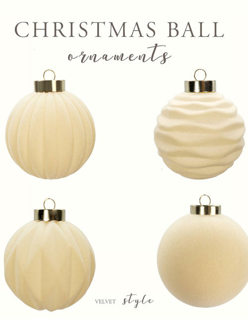 Load image into Gallery viewer, Obgora 15PCS 3.15" Beige Velvet Flocked Christmas Ornaments Balls
