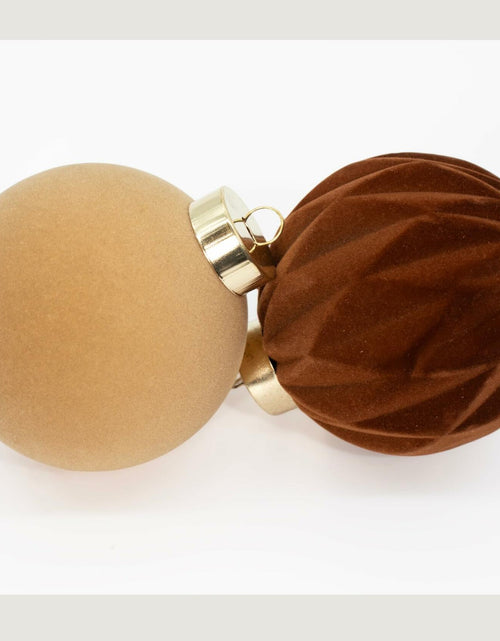 Load image into Gallery viewer, Obgora 15PCS Velvet Flocked Christmas Ornaments 3.15in Brown Light Coffee Beige
