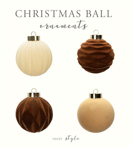 Obgora 15PCS Velvet Flocked Christmas Ornaments 3.15in Brown Light Coffee Beige