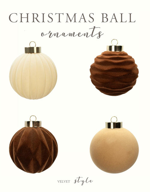 Load image into Gallery viewer, Obgora 15PCS Velvet Flocked Christmas Ornaments 3.15in Brown Light Coffee Beige
