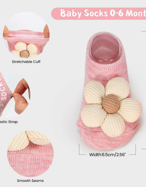 Load image into Gallery viewer, Incolumitas Baby Girl Socks 4-Pack Low Cut Floral Non-Slip Grips Multicolor
