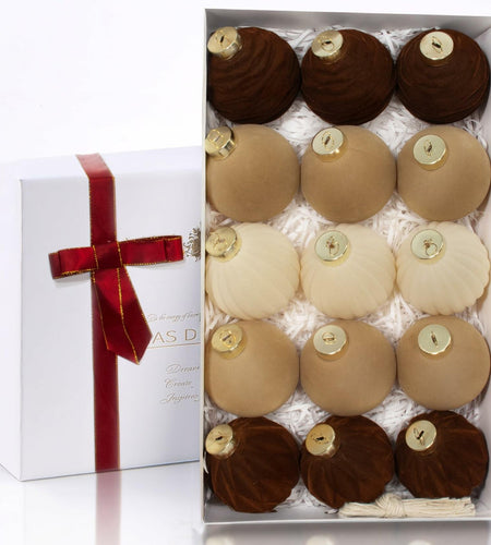 Obgora 15PCS Velvet Flocked Christmas Ornaments 3.15in Brown Light Coffee Beige