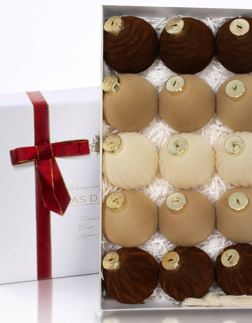 Load image into Gallery viewer, Obgora 15PCS Velvet Flocked Christmas Ornaments 3.15in Brown Light Coffee Beige
