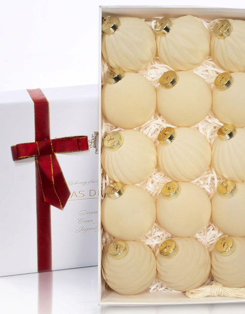 Load image into Gallery viewer, Obgora 15PCS 3.15" Beige Velvet Flocked Christmas Ornaments Balls
