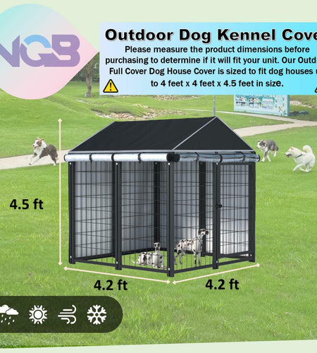 NGB Outdoor Dog Kennel Cover 4x4x4.5ft 600D Waterproof Windproof Black