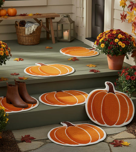 Haull 6 Pc Thanksgiving Bathroom Rugs Autumn Pumpkin Orange 16x16 Inch