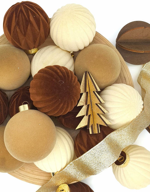 Load image into Gallery viewer, Obgora 15PCS Velvet Flocked Christmas Ornaments 3.15in Brown Light Coffee Beige

