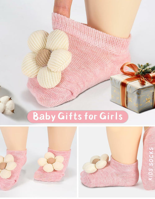 Load image into Gallery viewer, Incolumitas Baby Girl Socks 4-Pack Low Cut Floral Non-Slip Grips Multicolor
