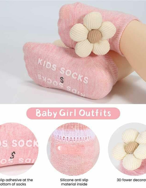 Load image into Gallery viewer, Incolumitas Baby Girl Socks 4-Pack Low Cut Floral Non-Slip Grips Multicolor
