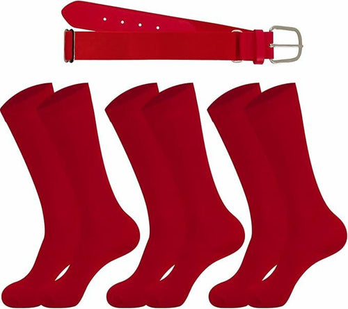 Load image into Gallery viewer, cs runsenisocks Baseball Softball Soccer Socks &amp; Belt Set Red 3pcs+1belt Size L
