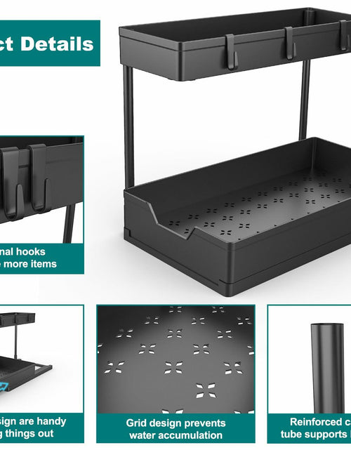 Load image into Gallery viewer, NATURE'S SOURCE 2 Pack 2 Tier Under Sink Organizer with 4 Hooks Black LIKE NEW
