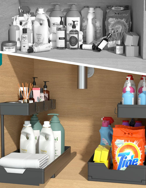 Load image into Gallery viewer, NATURE'S SOURCE 2 Pack 2 Tier Under Sink Organizer with 4 Hooks Black LIKE NEW
