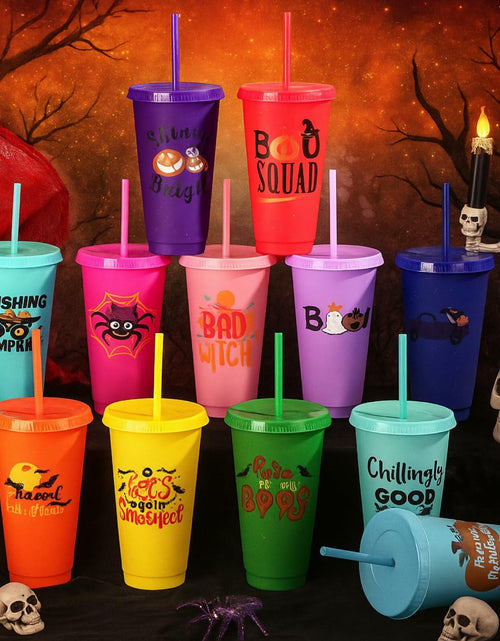 Load image into Gallery viewer, SiliFine 24oz Reusable Plastic Halloween Cups with Lid &amp; Straw 24 Pcs
