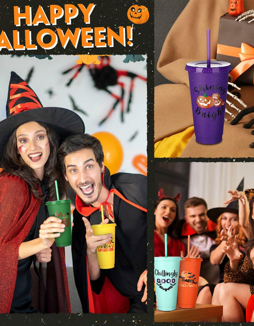 Load image into Gallery viewer, SiliFine 24oz Reusable Plastic Halloween Cups with Lid &amp; Straw 24 Pcs
