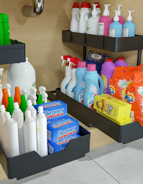 Load image into Gallery viewer, NATURE'S SOURCE 2 Pack 2 Tier Under Sink Organizer with 4 Hooks Black LIKE NEW
