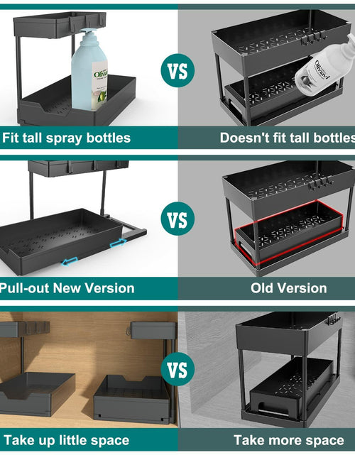 Load image into Gallery viewer, NATURE'S SOURCE 2 Pack 2 Tier Under Sink Organizer with 4 Hooks Black LIKE NEW
