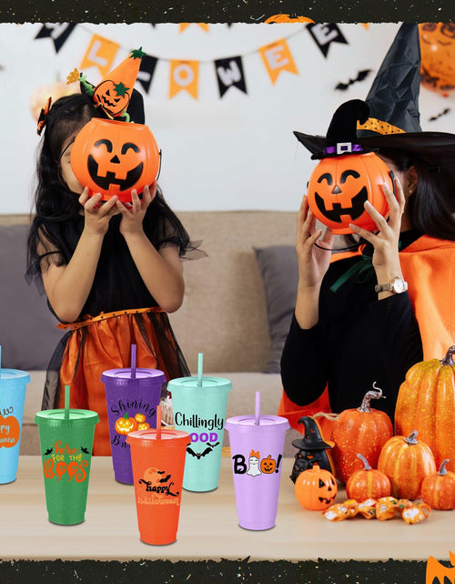 Load image into Gallery viewer, SiliFine 24oz Reusable Plastic Halloween Cups with Lid &amp; Straw 24 Pcs
