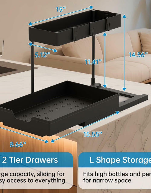 Load image into Gallery viewer, NATURE'S SOURCE 2 Pack 2 Tier Under Sink Organizer with 4 Hooks Black LIKE NEW
