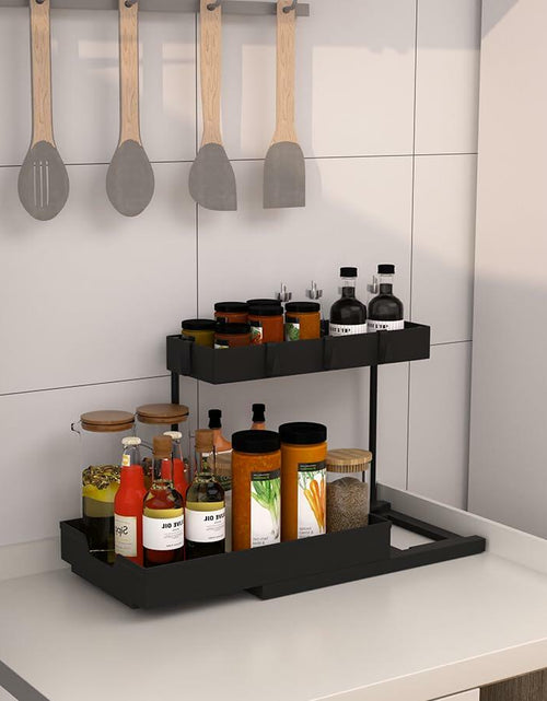 Load image into Gallery viewer, NATURE'S SOURCE 2 Pack 2 Tier Under Sink Organizer with 4 Hooks Black LIKE NEW

