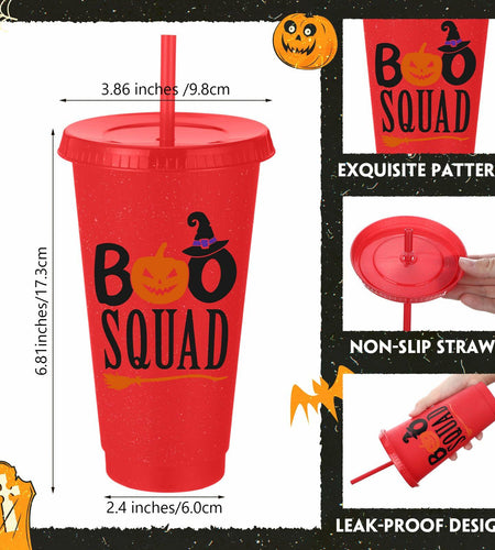 SiliFine 24oz Reusable Plastic Halloween Cups with Lid & Straw 24 Pcs