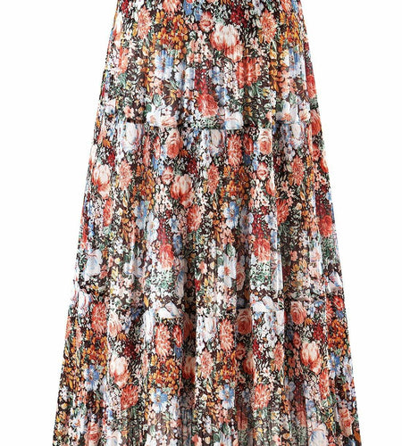 Wielsscca Women's Pleated Floral Chiffon Maxi Skirt Light Green Size L