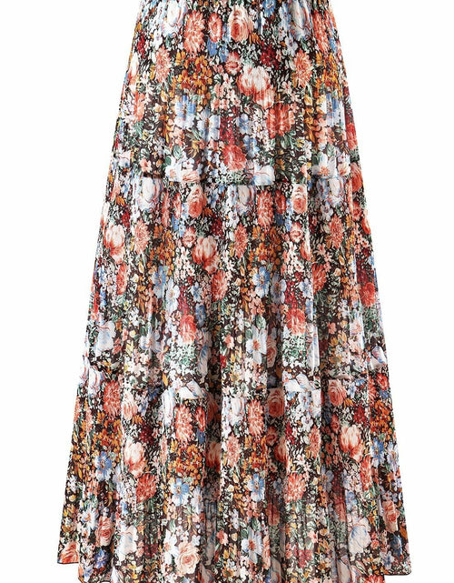 Load image into Gallery viewer, Wielsscca Women's Pleated Floral Chiffon Maxi Skirt Light Green Size L
