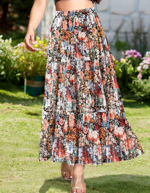 Load image into Gallery viewer, Wielsscca Women's Pleated Floral Chiffon Maxi Skirt Light Green Size L
