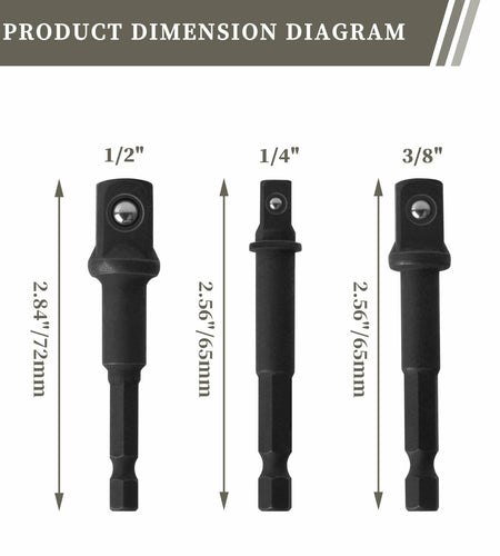 Rawolp 3-Piece Socket Adapter Set 1/4", 3/8", 1/2" Drive