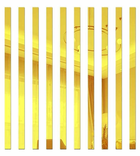 YSSZAM Mirror Wall Stickers Striped Design Acrylic Tiles 5x20cm Gold 10 Pcs