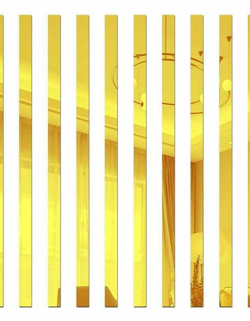 Load image into Gallery viewer, YSSZAM Mirror Wall Stickers Striped Design Acrylic Tiles 5x20cm Gold 10 Pcs
