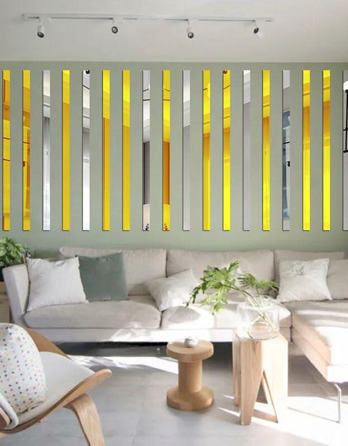 Load image into Gallery viewer, YSSZAM Mirror Wall Stickers Striped Design Acrylic Tiles 5x20cm Gold 10 Pcs
