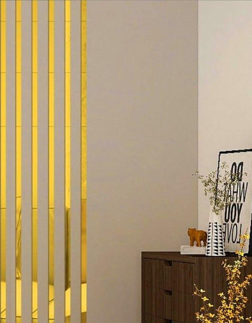 Load image into Gallery viewer, YSSZAM Mirror Wall Stickers Striped Design Acrylic Tiles 5x20cm Gold 10 Pcs
