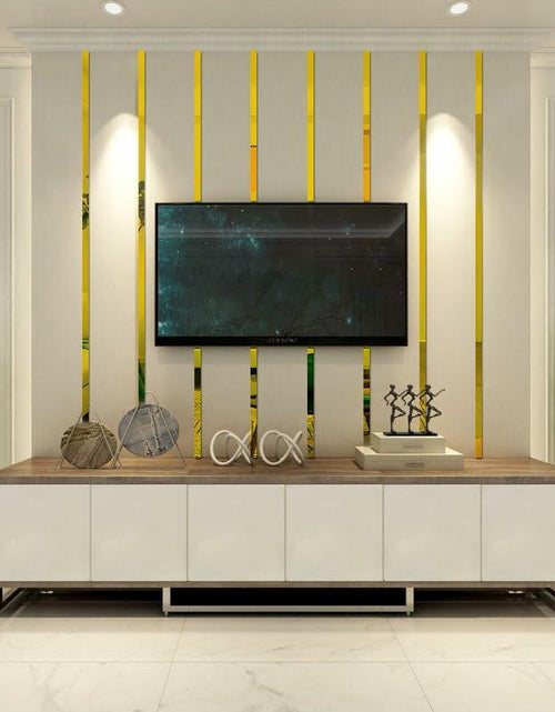 Load image into Gallery viewer, YSSZAM Mirror Wall Stickers Striped Design Acrylic Tiles 5x20cm Gold 10 Pcs
