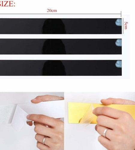 YSSZAM Mirror Wall Stickers Striped Design Acrylic Tiles 5x20cm Gold 10 Pcs