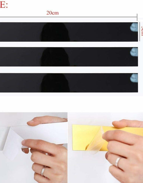 Load image into Gallery viewer, YSSZAM Mirror Wall Stickers Striped Design Acrylic Tiles 5x20cm Gold 10 Pcs
