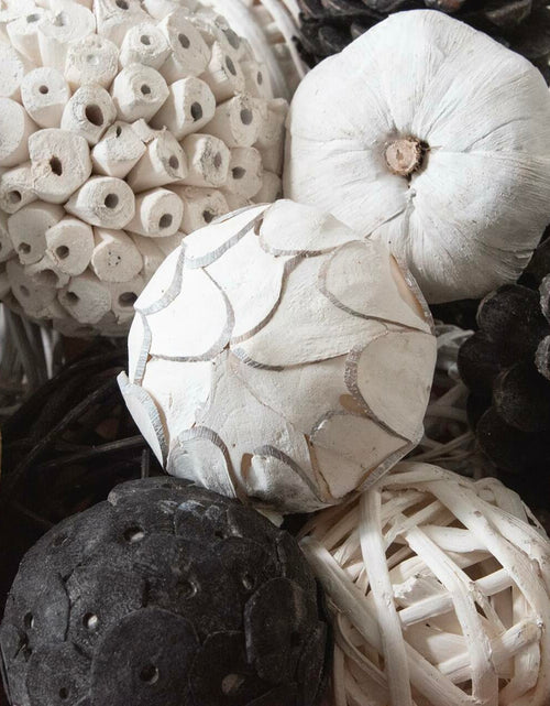 Load image into Gallery viewer, ANDALUCA Natural Tones Vase &amp; Bowl Mini Pumpkins Pinecone Balls Black White
