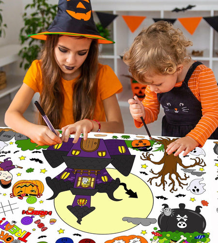 AKEROCK Halloween Coloring Tablecloth Decorations 118x54 Inches Paper
