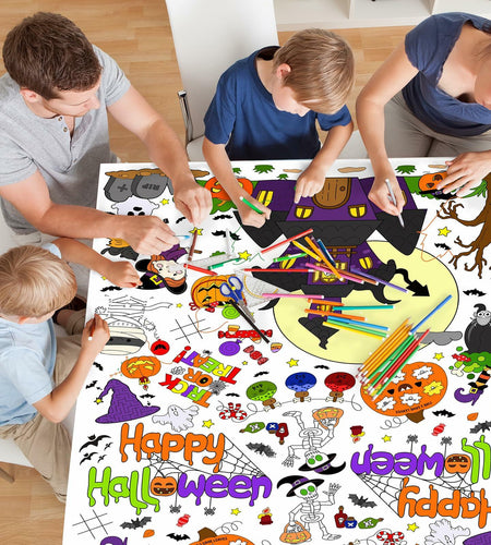 AKEROCK Halloween Coloring Tablecloth Decorations 118x54 Inches Paper