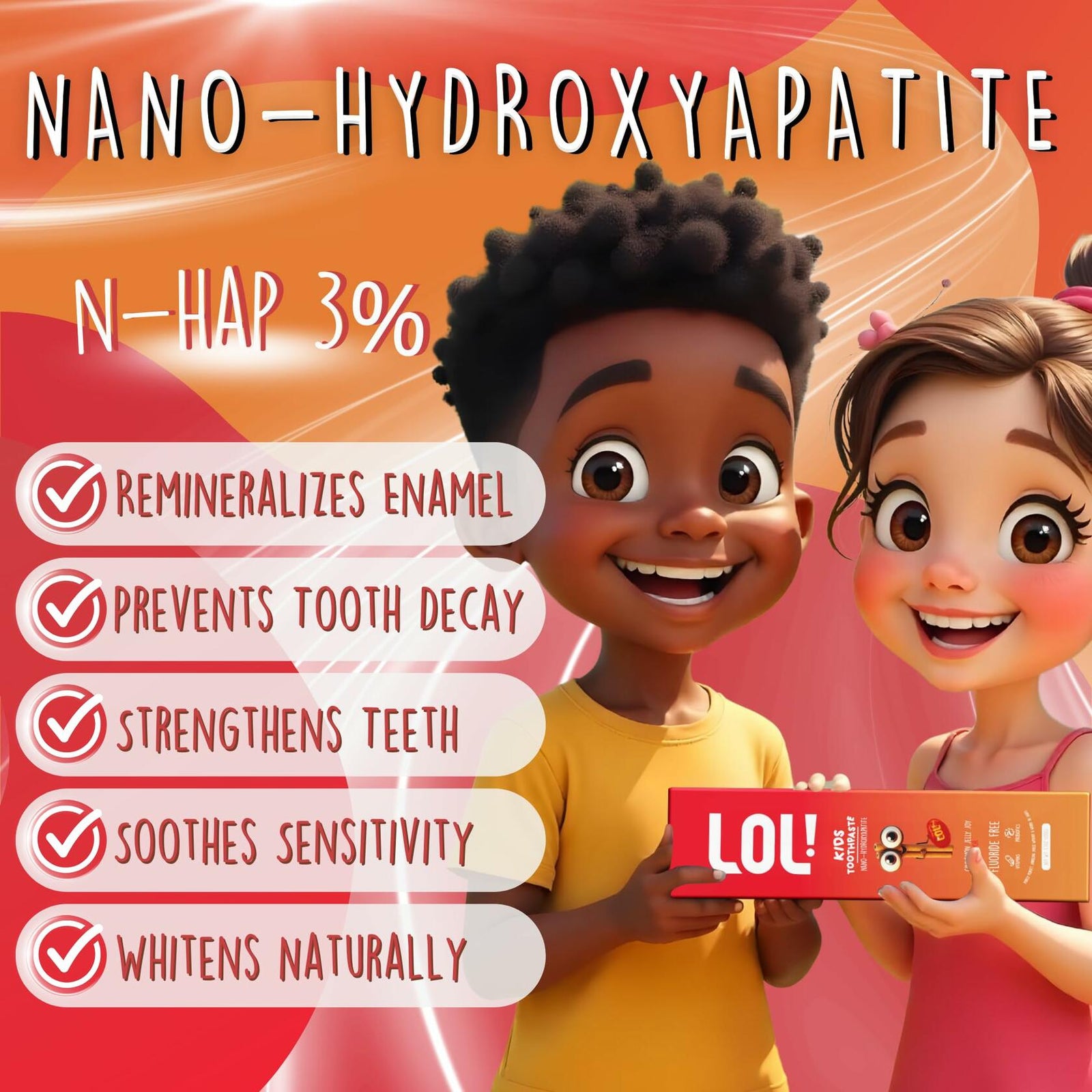 Fawelo LOL Kids Toothpaste Fluoride Free Nano Hydroxyapatite 3.5oz Blueberry