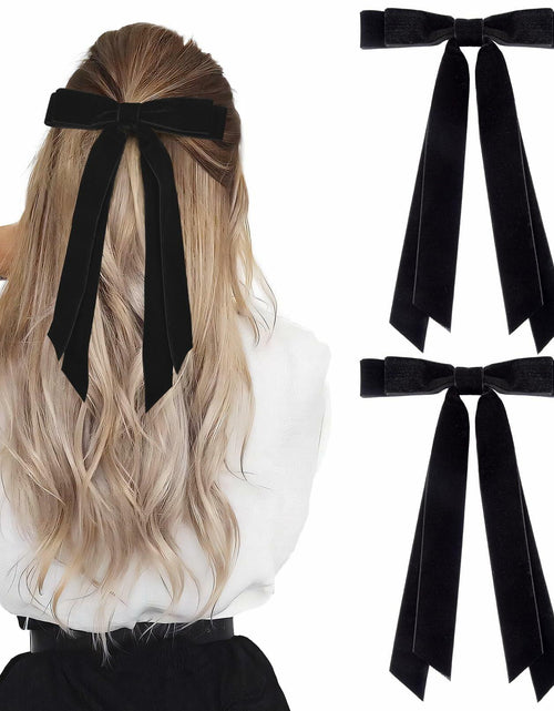 Load image into Gallery viewer, Aileam 2PCS Black Velvet Hair Bows Ribbon Clips Metal Ponytail Holder
