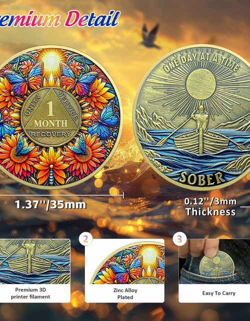 Load image into Gallery viewer, Sunflower 1 Year Sobriety Coin AA NA Recovery Medallion Butterfly Gift
